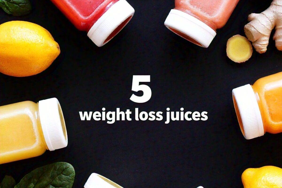 Weight Loss Juicing Recipes - showcasing 5 juice bottles