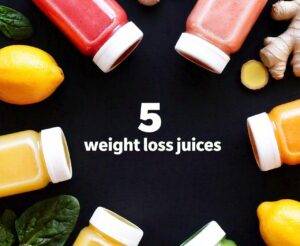 Weight Loss Juicing Recipes - showcasing 5 juice bottles